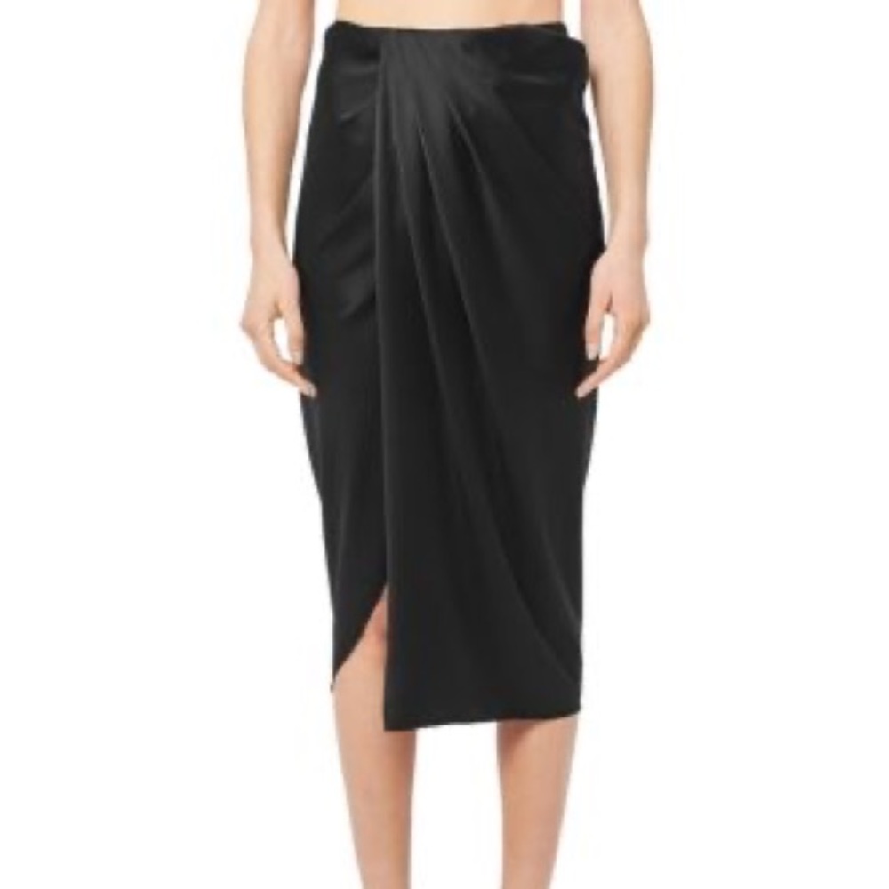 Helmut Lang Ruched Black Silk Midi Skirt